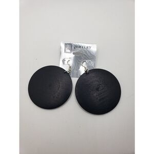 black boho round circle wood earrings